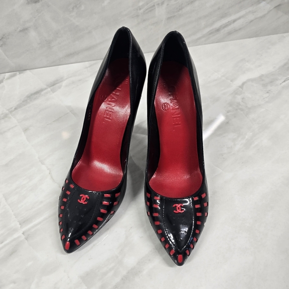 CHANEL Black and Red Heels - Picture 1 of 9